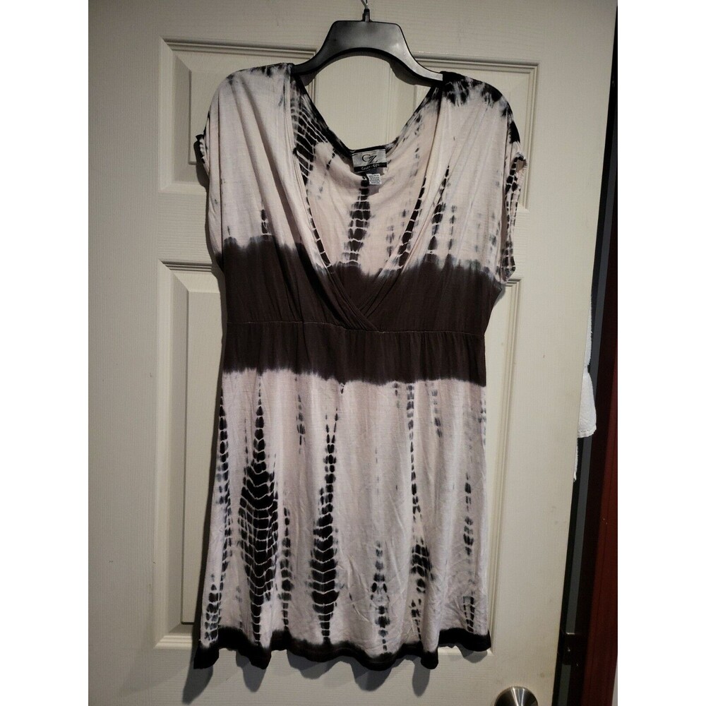 CZ Cover-Ups Boho Slate & White Rayon Low Cut Tie Dye Dress  Medium